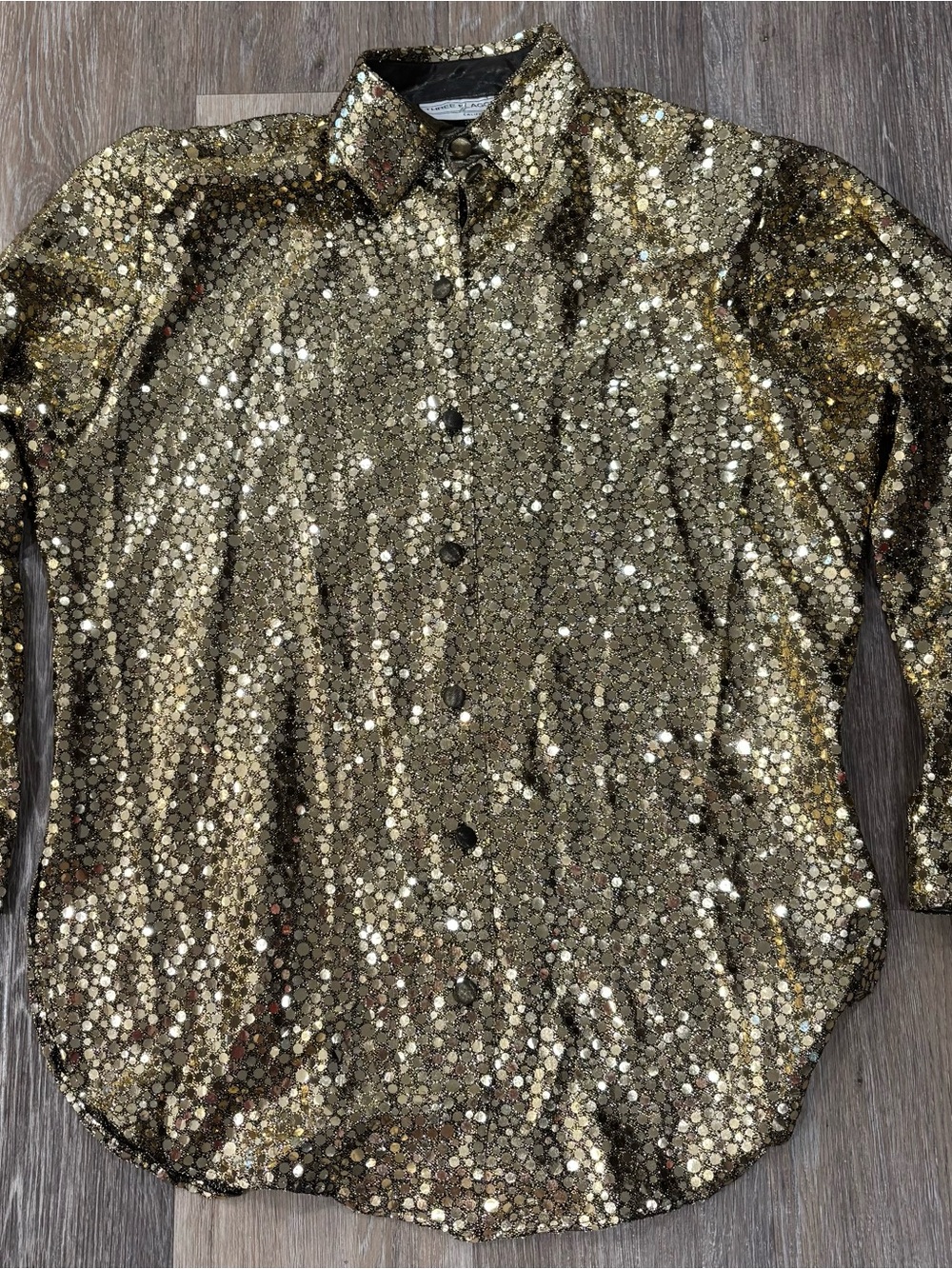 Vintage Gold Sequin Button-Up Blouse - Women's
